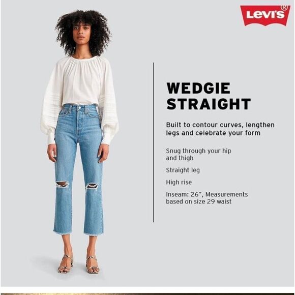 COPY - Levi’s Wedgie Straight Cropped Button Fly Distressed Raw Hem Jeans Women… - Picture 7 of 16